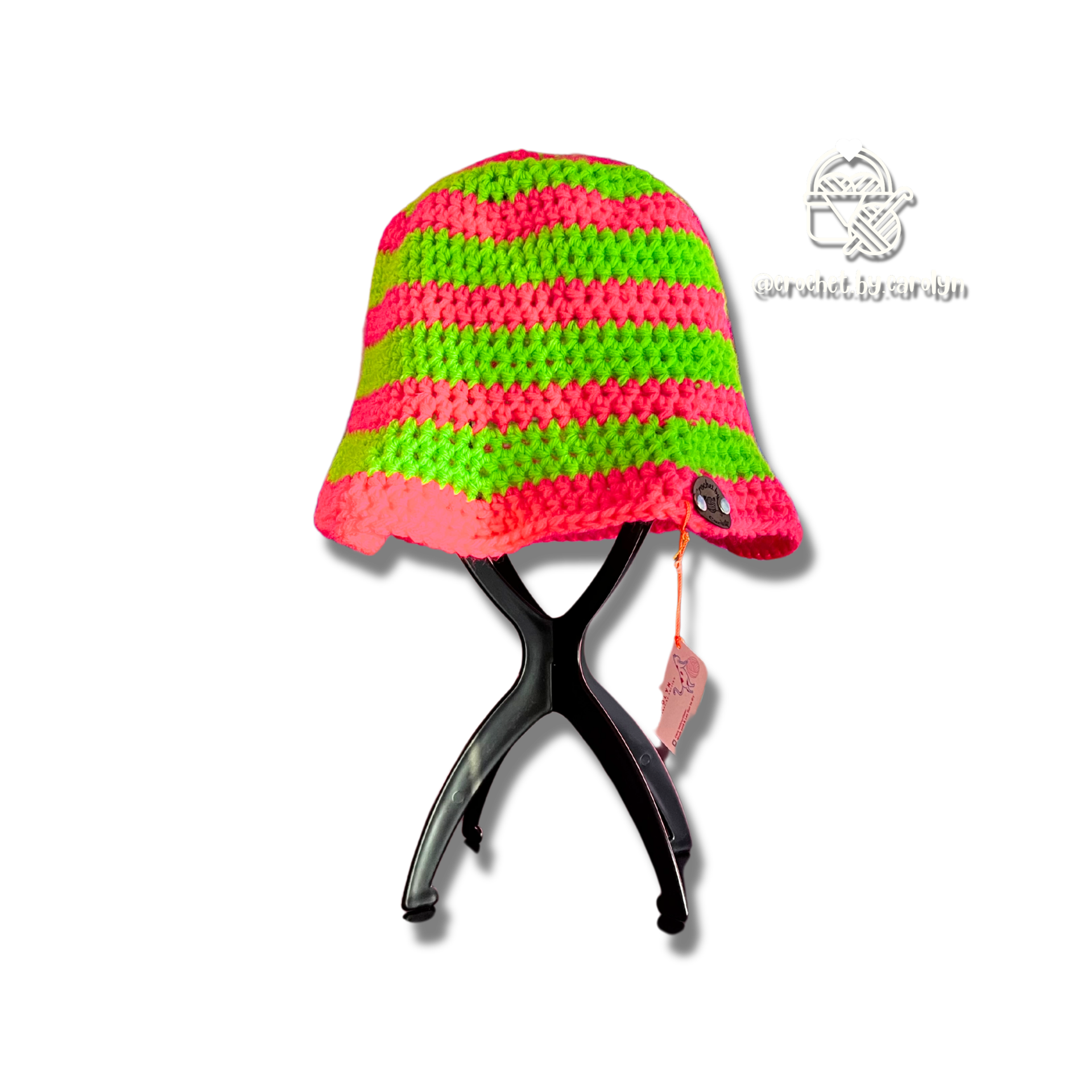 Handmade Crochet Bucket Hat - Crochet by Carolyn / HighWay: Pink & Green